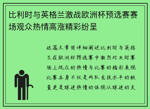 比利时与英格兰激战欧洲杯预选赛赛场观众热情高涨精彩纷呈